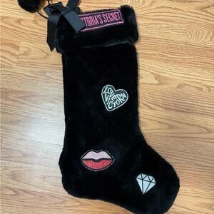 Victoria's Secret Black Faux Fur Stocking with Patches